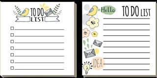 Decorative to-do list templates with birds, flowers, and checkboxes for study organization.